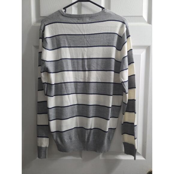 Cedar Wood State Mens Medium Grey Whit Navy Stripe Long Sleeve Striped Sweater - Picture 6 of 6